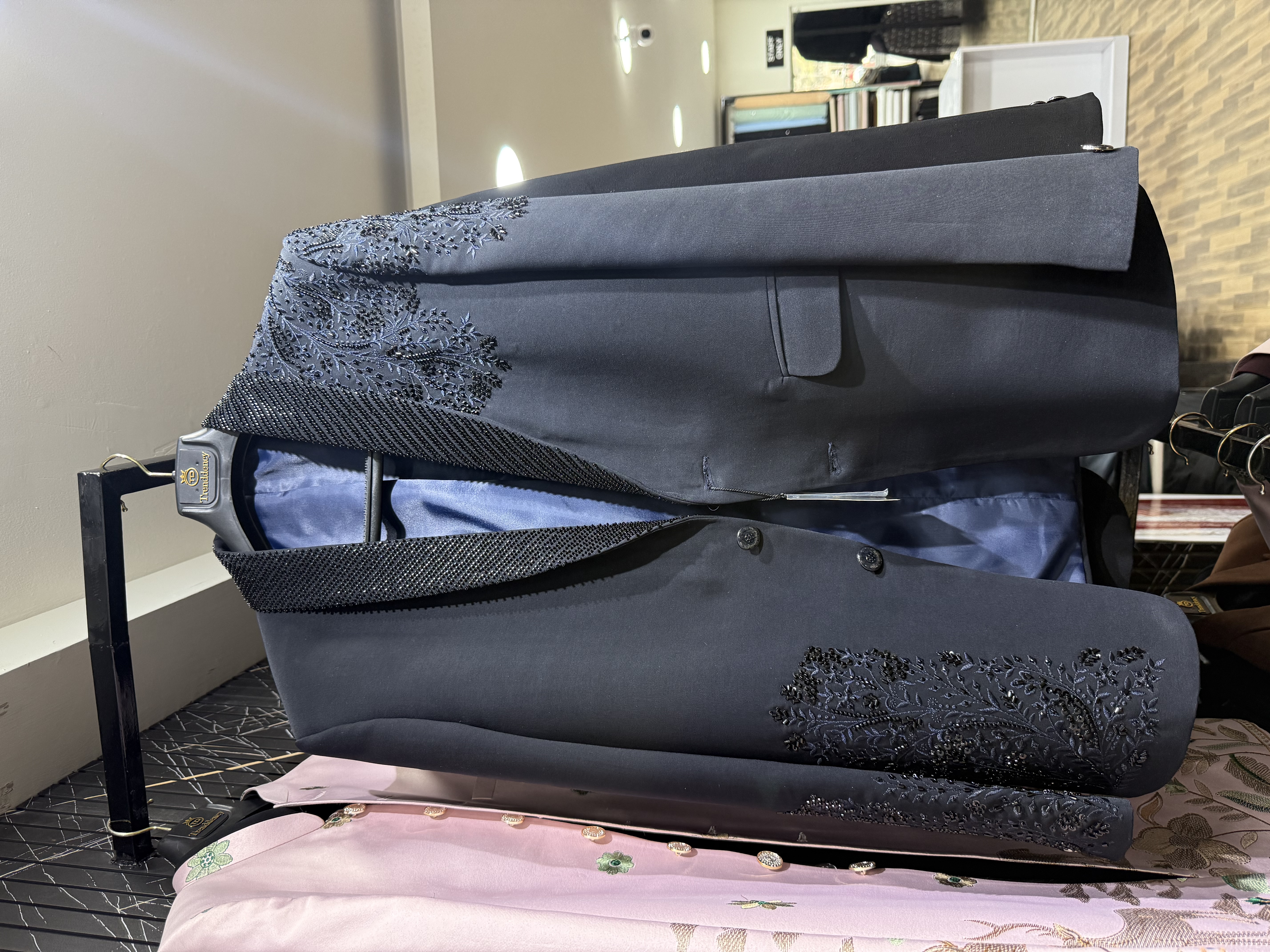 Designer embroidery blazer navy blue available on all colors